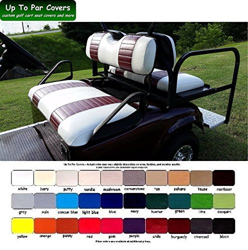 E-Z-Go TXT Custom 2-Stripe Golf Cart Seat Cover Set Made with Marine Grade Vinyl - Staple On - Choose Your Colors From Our Color Chart!